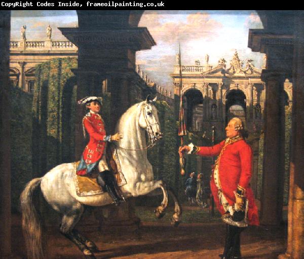 Bernardo Bellotto Pulkownik Piotr Konigsfels udziela lekcji jazdy konnej ksieciu Jozefowi Poniatowskiemu.